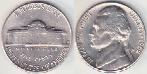 1962 D USA 5 Cents (Nickel) A008063